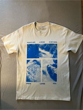 Faith-Inspired Graphic Tee - White with Blue Print